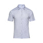 Men's button-down shirt from Howdy-Ho, named 'Arctic Sky Arrows.' Features a distinctive pattern of rhythmic arrows in various shades of grey, creating a serene and modern twist on traditional Western design. Tailored for a blend of sharp style and comfort, ideal for the fashion-conscious man.